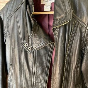 Calvin Klein - 100% Black Leather Moto Jacket